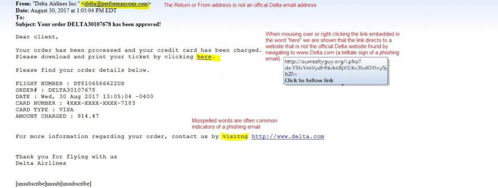 Delta Phishing Email