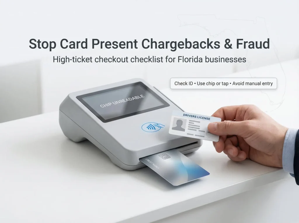 Stop card present chargebacks and fraud with chip unreadable POS screen and ID check