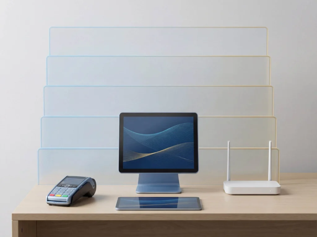 PCI DSS security framework covering payment terminals, POS systems, and network devices.