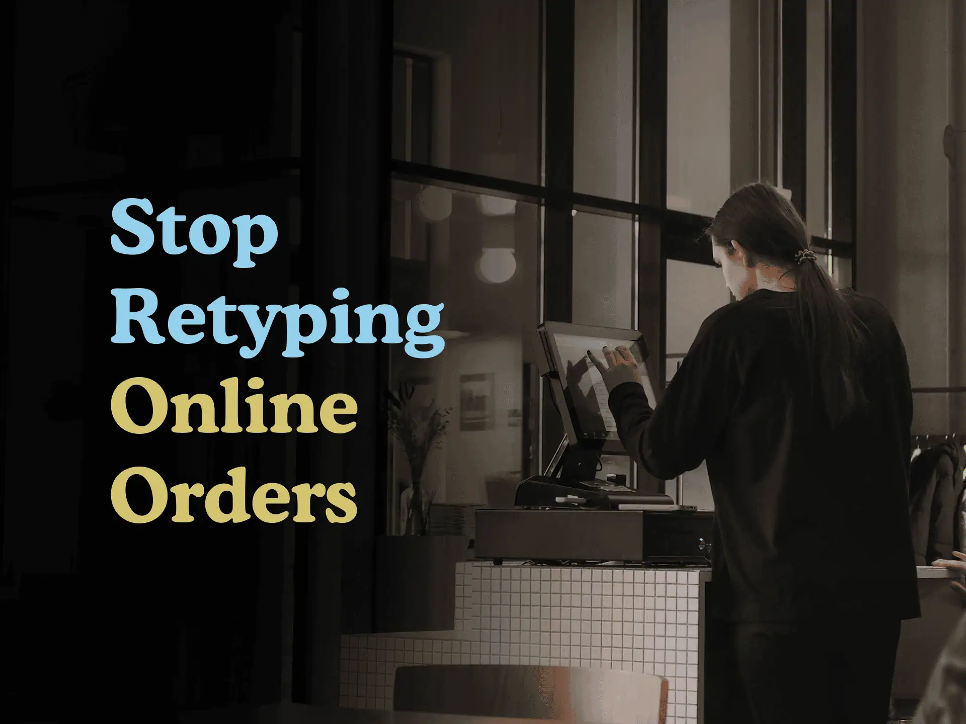 Restaurant employee using touchscreen POS to manage online orders